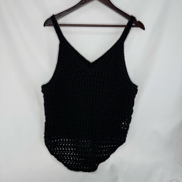 Free People Tops - Free People Beach Tank Top Crochet Black Medium Cotton Knit Boho Festival Hippie